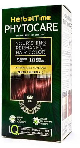 Herbal Time Phytocare Tinte Permanente | Sin Amoniaco, Sin Parabenos | Tinte Natural Pelo Profesional | Kit Tinte de Pelo | Nutre y Protege Tu Cabello | Color Rojo 6R