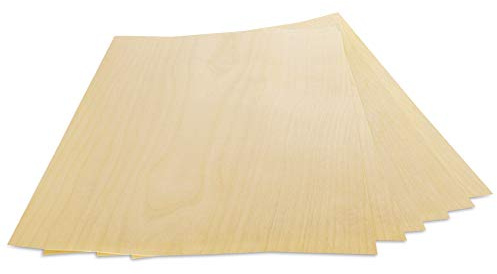 WoodPress® Ahorn Echtholzfurnier A4, 6 Furnierblätter | Ca. 21 x 29 cm, 0,5 mm stark, für Intarsien, Modellbau, Schule, Plattenreparatur, DIY, mit natürlicher Holzmaserung