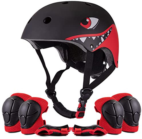 Skaterhelm Fahrradhelm mit Knieschoner Set für 2 bis 6 Jahre Jungen und Mädchen | Leicht Mikroschalen Kinderhelm Knie Pads Schutz Protektoren für Laufrad Skateboard Motorrad Sport…