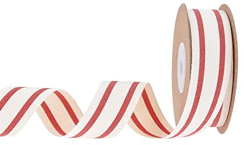 Easnea Cinta de tela de algodón natural de 10 yardas, cinta de rayas rojas y blancas para manualidades, cinta para envolver regalos, decoración del hogar, costura
