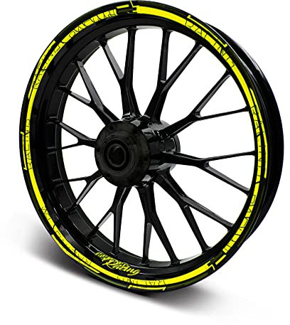 16-teiliges Set Felgenrandaufkleber Sticker für Motorrad Auto Felgen Stripes Design Komplett Set Felgenaufkleber für 15 16 17 18 19 Zoll MR018 (Neon Gelb, Matt)