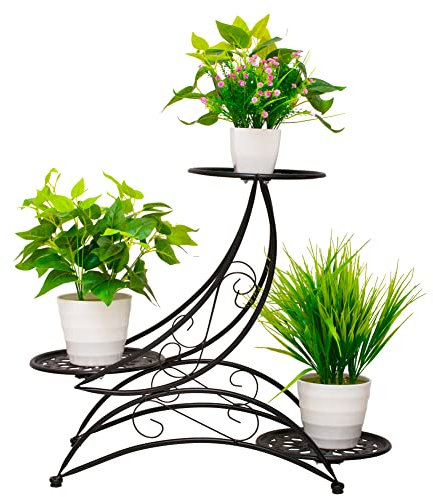 Cre Cra Metall Blumenständer Blumentreppe,pflanzenständer metall Schwarz,Blumenstand Deko, Blumenreppen für Außen,Garten,Hof,Balkon,blumenregal weiß,Blumentopfständer mit 3 Ebenen,pflanzenregal