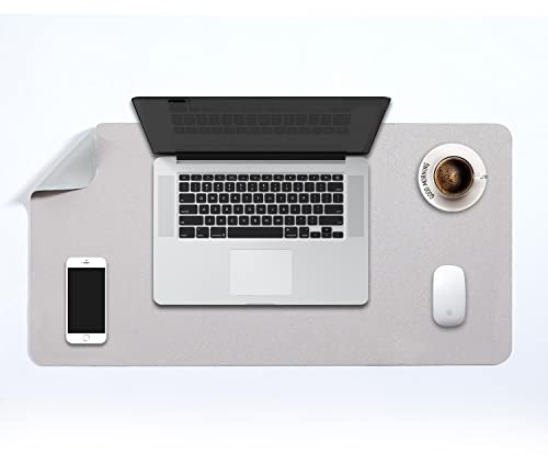DOBAOJIA Sottomano da Ufficio, Tappetino da Tavolo, Tappetino Tastiera e Mouse, Tappetino PC Scrivania, per Casa/Ufficio, Uso Doppio Lato Simipelle PU Impermeabile 70 x 35 cm (Grigio Chiaro/Argento)