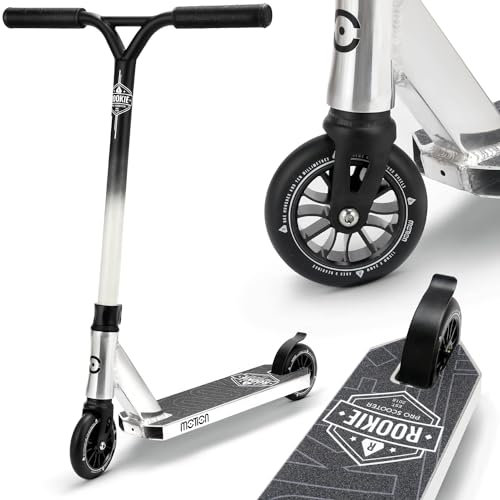 Motion Stunt Scooter - Rookie Pro | Freestyle Scooter für Anfänger | Top Scooter für Kinder ab 4 Jahren | Tretroller für Skatepark, Schulweg und Freizeit (Schwarz-Weiss)