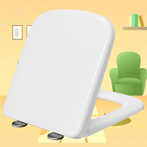 Wc-Sitz mit Absenkautomatik Weiß Toilettendeckel Eckig Eckig Weiß Wc Deckel Klobrille mit Absenkautomatik für Dauerhaften Halt, Klodeckel Easy-Clean,white-36 * 44cm