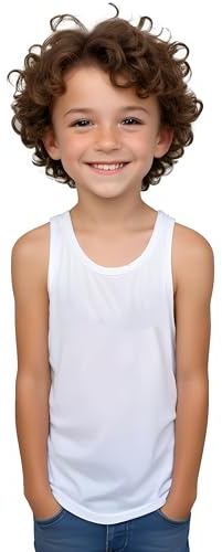 Camiseta sisas con Tirantes Anchos de Colores Variados en algodón para Niños - Camiseta Interior Asas y Verano sin Mangas Casual y Elegante (FR/ES, Edad, 12 años, Regular, Blanco)
