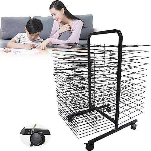 Kunst-Trockenständer – Klassenzimmer-Kunstständer, mobil, massives Metall, pulverbeschichtetes Design, Gemälde-Trockenständer mit Rollen, Stapelregal, 38 Regale