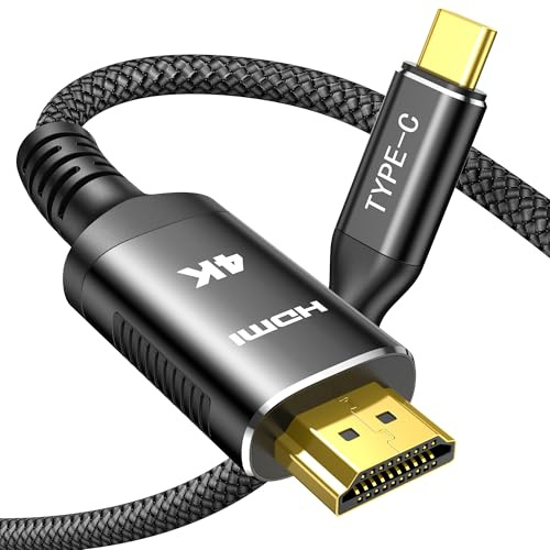 SNOWKIDS USB C to HDMI Cable 4K @ 60Hz [Thunderbolt 3/4 Compatible] USB Type C to HDMI 4K UHD Cable [Aluminium & Nylon] for iPhone 15 Pro Max Samsung S23 MacBook iPad Pro/Air, iMac 1.8 m Schwarz