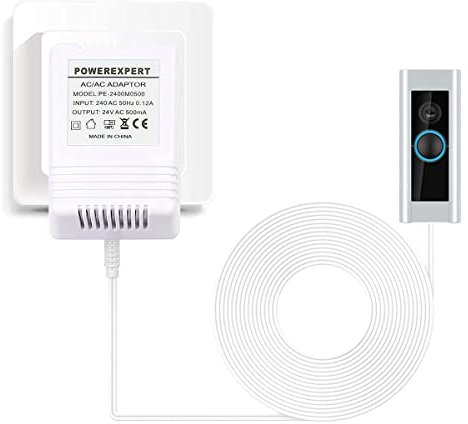 Ynzeyx 24V500MA Video Doorbell Power Adapter, AC Power Supply Adapter Transformer Compatible for Ring Video Doorbell 2 Pro (3m/118in White)