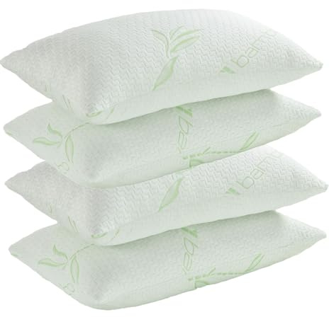 AmigoZone 4 Pack Super Soft Bounce Back Bamboo Pillow Neck & Shoulder support Hypoallergenic & Antibacterial Pillow - Hollow Fibre Filled -Pack of 4