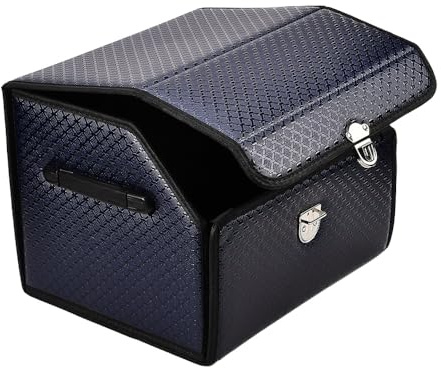JSCARLIFE Auto Kofferraum Organizer, LKW Kofferraum Organizer, Faltbare Auto Kofferraum Ordentliche Aufbewahrungsbox Leder Auto Kofferraum Aufbewahrung Organizer für Auto/SUV/LKW/Auto (Blau)