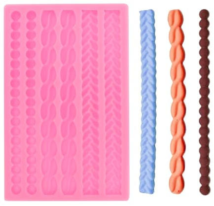 JJUNW Fondant Silikonform, DIY Schokolade Silikonform zum Dekorieren | Kuchen Dekorier Silikon Backform Formen 3D DIY Strickseil Perlen Fondant Form zum Kuchen Cupcakes Schokolade (Rosa)