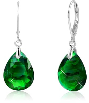 ALEXCRAFT Drop Örhängen Silver 925 Hängande med gröna Zirconia Hoop Örhängen Dam Small Silver Dingle Örhängen för Kvinnor Flickvän Mamma
