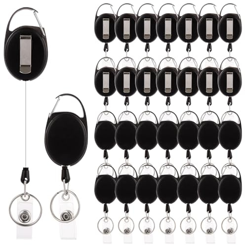 APACALI 30PCS Retractable Badge Holder, Lanyard Retractable with Belt Clip and Key Ring, Extendable Lanyard Clip for ID Card Name Keychain, Black