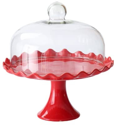 Dessert Alzata per torta in porcellana da 11,8 pollici con copertura a cupola in vetro Alzata per cupcake con piede in ceramica Vassoio da portata rotondo per dessert per snack, biscotti, frutta