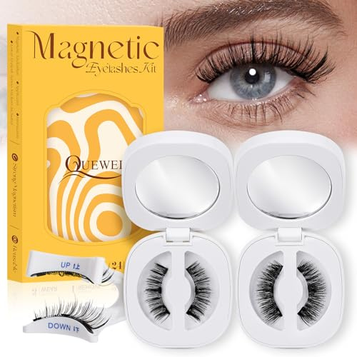 QUEWEL magnetische Wimpern, 2 Paar feine Magnet Wimpern, wiederverwendbare Magnetwimpern mit Applikator, kein Kleber erforderlich magnetische Wimpern natürlich, leicht bequem zum Schminken (G-YC-C+D)