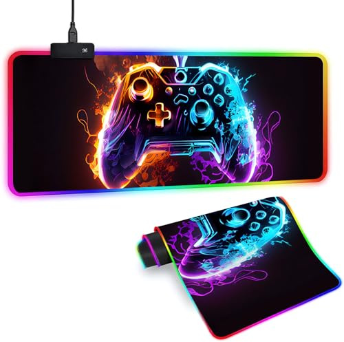 XL-RGB-Gaming-Mauspad mit 14 Lichtmodi – beleuchtetes Gamer-Mauspad, 80 x 30 cm, rutschfestes Gamepad-Stil, LED, großes Gamer-Mauspad, schwarz, lang leuchtendes Gaming-Zubehör für den Schreibtisch,