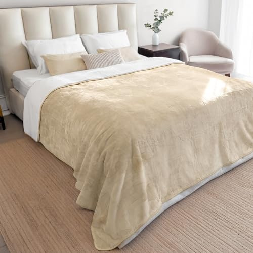 Dreamzie - wasserdichte Hundedecke Flauschig - 218x228cm - Beige | Sherpa-Fleece · Waschbar · Decke für unterwegs, Bett, Sofa, Auto, Outdoor · Katzendecke · Weich · Wendedecke 2-in-1