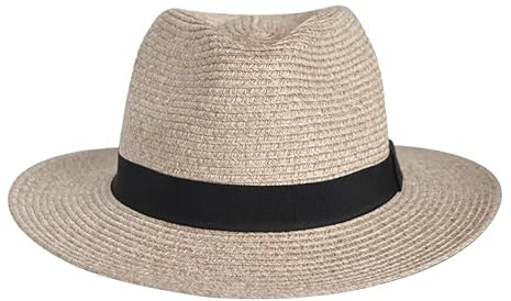 House of Ord Cape Town - Pana-Mate Fedora - Reisefreundlicher Sonnenhut für Damen und Herren in Natur - Faltbarer Strohhut im Panama Hut Stil - UV-Schutz 50+ - Größe: L/XL: 61 cm Farbe: Beige