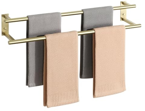 Mooche 70CM Handtuchhalter Wand,Doppelter Handtuchhalter Bohren Gold | Gästehandtuchhalter,Handtuchhalter Rostfrei Langlebig,Handtuchständer Küche für Bad,Schlafzimmer SUS304 Edelstahl