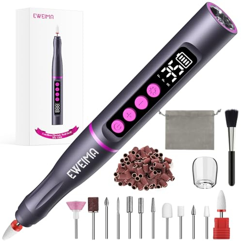 EWEIMA Fresa per Unghie Professionale 35000RPM, 13 in 1 Lima Elettrica per Unghie Portatile, 1000mAh Lima per Unghie Elettrica Senze Fili, 35 Velocità Regolabile per manicure e pedicure (Grigio)