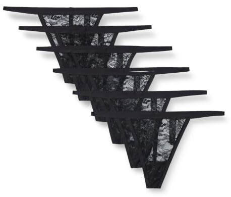 Amazon Essentials Perizoma G-string in Pizzo Elasticizzato Donna, Pacco da 6