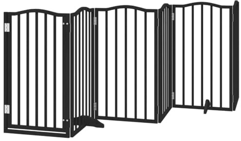 6-teilige Hundetor mit Tür Faltbar, Sicherheitszaun, Freistehendes Haustiergitter, Welpengitter für Treppenhaus, Schlafzimmer, Küche, 50x90x2 cm Schwarz Pappelholz
