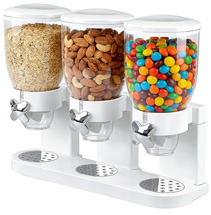 LUPATDY 3 Pièces Distributeur Cereales 2 L, Distributeur Bonbon, Boîte de Cuisine avec Couvercle, Distributeurs de Cereales Petit Dejeuner, pour Cornflakes, Sucreries, Noix, Haricots,Blanc