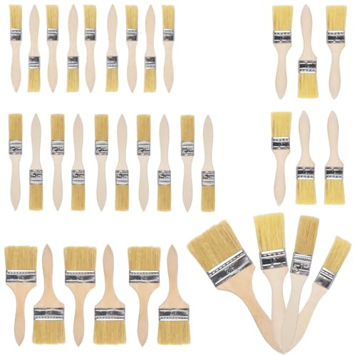 30 stycken platta penselset, målarborstar set 2,5 cm/3,8 cm/6,2 cm, lasyrpensel med trähandtag, måleripensel, pensel för färgfärg, pensel trälasyr återanvändbar lämplig för målning, målning