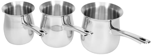KARL HAUSMANN Set 3 Cafetera Turca Induccion, 600-1000 ml | Tres cezve de acero para todo tipo de cocinas, con pico vertedor, mangos soldados y 600/800/1000 ml