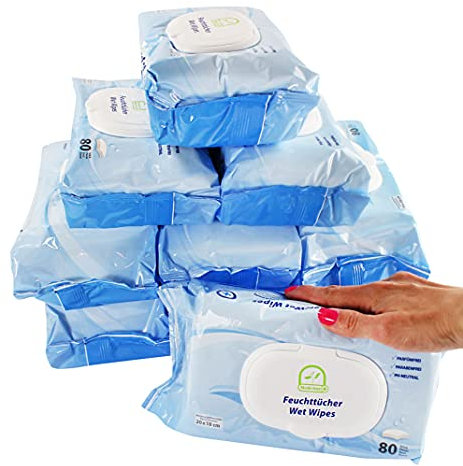 Medi-Inn Feuchtpflegetücher 20 x 18 cm, 10 x 80 = 800 Tücher, parfümfrei, parabenfrei, pH-neutral, Wet Care Wipes
