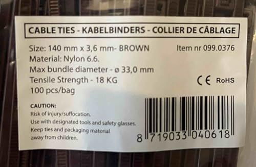 100 Stück Kabelbinder 3,6 x 140 mm, Braun