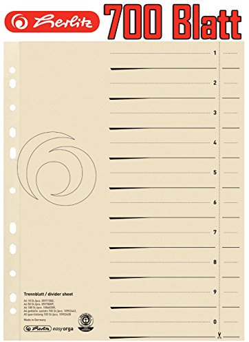 Herlitz 10840205 Trennblatt A4, Manilakarton, 180 g/qm, chamois (7 x 100 Blatt)