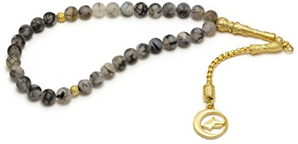 Gök-Türk Gebetskette - Tesbih Tasbih 'Wolf Bozkurt' Anhänger - Marmor Grau