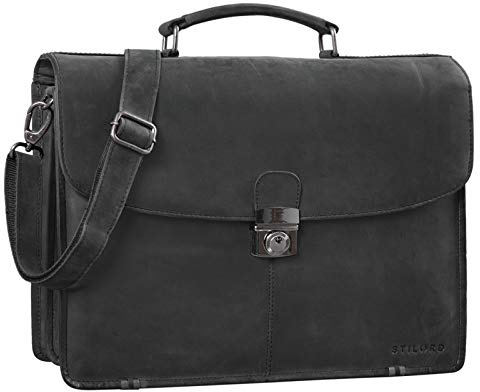 STILORD Miguel Klassische Leder Aktentasche Schwarz Herren große Businesstasche Arbeit Bürotasche mit Schloss zum Umhängen 15,6 Zoll Laptoptasche Farbe:anthrazit