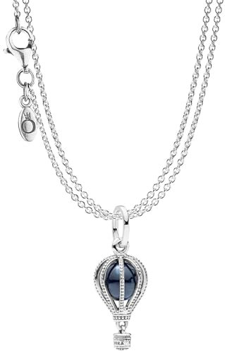 PANDORA Anhänger Heißluftballon mit 2-reihiger Halskette Silber 925 Geschenk-Set Kette mit Charm für Damen, zeitlos, modern & alltagstauglich 75251