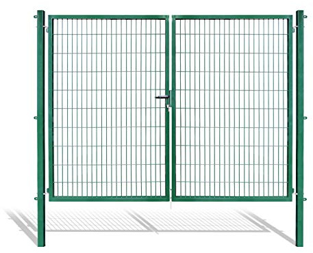 Doppelflügeltore für Stabmattenzaun, grün oder anthrazit, verschiedene Höhen wählbar - inklusive Pfosten und passenden Anschlussstücken (Doppeltor H 200 x B 300 cm, grün)