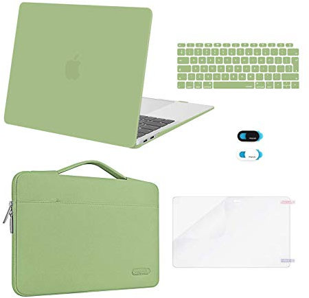 MOSISO Kompatibel mit MacBook Air 13 Zoll Hülle M1 2021 2020-2018 A2337 A2179 A1932, Hülle für MacBook Air M1 13,3 Zoll&Laptoptasche&Tastaturschutz&Webcam Abdeckung&Displayschutzfolie, Avocado Grün