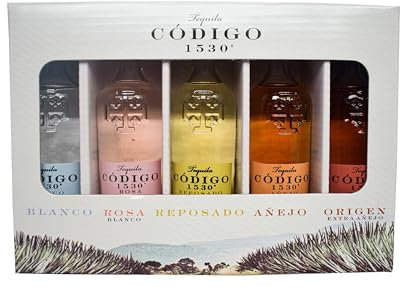 Código 1530 Ultra-Premium Tequila Gift Set (Blanco, Rosa Blanco, Reposado, Añejo, Origen (Extra Añejo)), Award-winning, 100% Blue Weber Agave, 5 x 50ml, 40% ABV