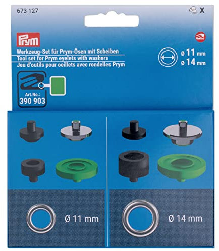Prym - Prym (11-14mm) Ösenwerkzeugsatz mit Unterlegscheiben für Vario Kreativ-Tool - 8 Stück, brüniert, silberfarbig, dunkelgrün