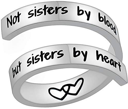 Gleamart Bague inspirante Bague d'amitié de Motivation en Acier Inoxydable pour Femmes Hommes Pas sœurs par Le Sang mais sœurs par Coeur