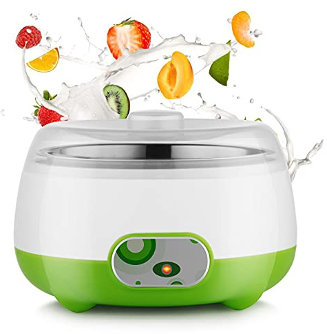 1L Stainless Steel Yogurt Maker Machine Green Cute Automatic Constant Temperature Yoghurt Machine Multi-function Household Cuisine Sweet Rice Wine Maker Full Automatic Yogurt Pot, Natto Maker