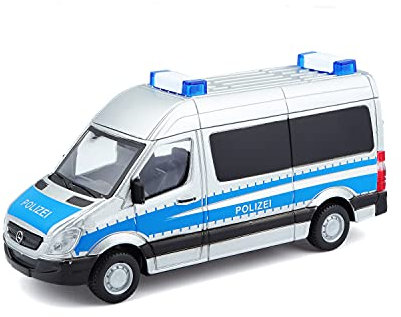 Bauer Spielwaren Mercedes Sprinter Polizei: Einsatzfahrzeug im Maßstab 1:50, ab 3 Jahren, ca. 11,5 cm, Silber-blau (18-32006P)