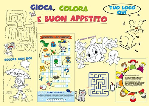 Generico 2.500 Tovagliette Bimbi, Sottopiatto da Colorare cm 30x40, Usa e Getta Monouso per Ristoranti, Bar, Pizzerie