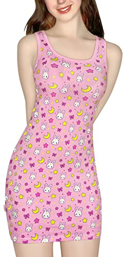 LittleForBig Donne Cotone Salopette Gonna Pagliaccetto Salopette - Usagi Moon Bodycon Vestito