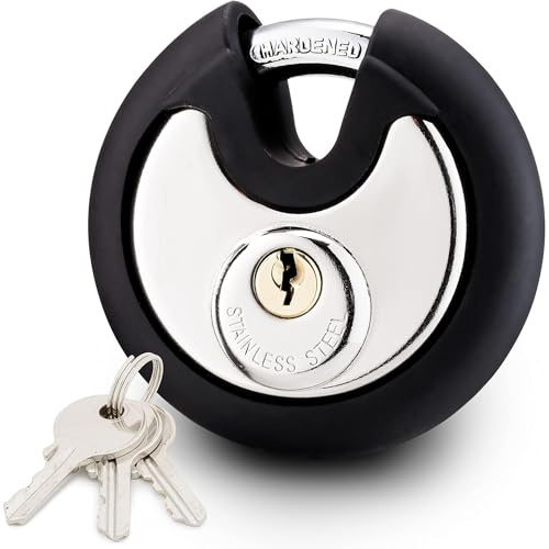 Satargo Lucchetto impermeabile resistente per esterni, con chiavi, in acciaio inox, con rivestimento in gomma, resistente alle intemperie, lucchetto rotondo (1)