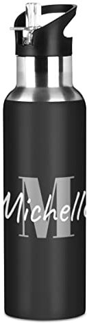 Bouteille d'eau isotherme personnalisée de 590 ml, bouteille d'eau en acier inoxydable avec paille pour gym, yoga, randonnée