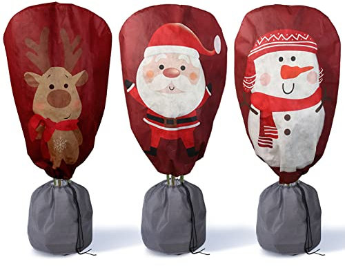 DEWUR 3er-Set 70g/m² Winter-Deko-Vlieshaube 90x110cm Winterschutz für Kübelpflanzen Pflanzen, Frostschutz Pflanzen Winter Jutesack Pflanzenabdeckung Pflanzenhauben für Olivenbaum Palmen (Rot)