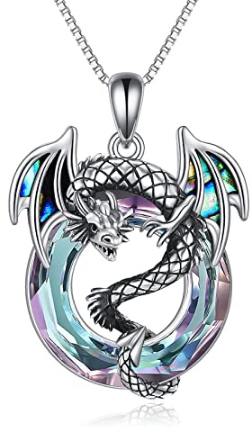 TOUPOP Sterling silver drakhalsband för kvinnor drake hänge smycken med kristall födelsedagspresenter för drakälskare, Sterlingsilver, Kristall