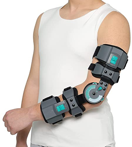 DOUKOM Hinged Post Op Elbow Brace, Adjustable ROM Support Stabilizer for Dislocated Arm, Ulnar Nerve Entrapment & Tendonitis, Recovery Splint for Men and Women, Left